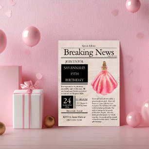 Vintage Zeitung Quinceañera Lachs Pink Einladung