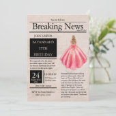 Vintage Zeitung Quinceañera Lachs Pink Einladung (Stehend Vorderseite)