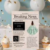 Vintage Zeitung Quinceañera Light Green Einladung