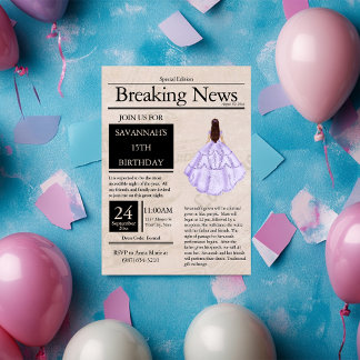 Vintage-Zeitung Quinceañera Lila Violett Einladung