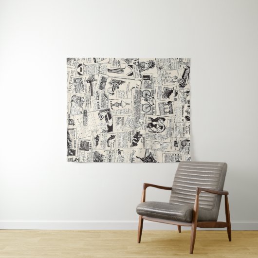 Vintage Zeitung Wandteppich (Beispiel (Horizontal))