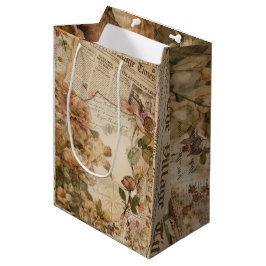 Vintage-Zeitungs-Blumen-Ästhetik-Cottagecore Mittlere Geschenktüte
