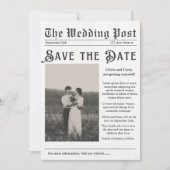 Vintage-Zeitungs-Hochzeitseinladung zum Speichern Einladung (Vorderseite)