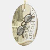 Vintage Zeitungs-personalisierte Verzierung Keramikornament (Links)