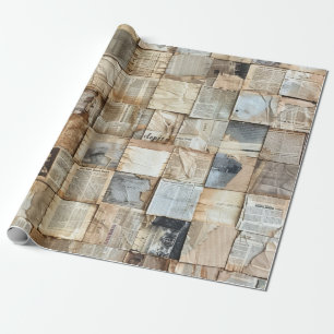 Vintage Zeitungsausschnitte & Pergament Collage Geschenkpapier