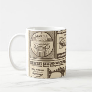 Vintage Zeitungsbanner und Werbeetiketten v Kaffeetasse