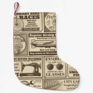 Vintage Zeitungsbanner und Werbeetiketten v Kleiner Weihnachtsstrumpf