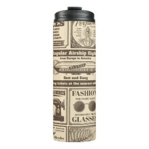 Vintage Zeitungsbanner und Werbeschriften / Thermosbecher