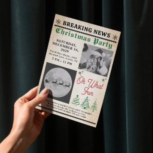 Vintage Zeitungsbaum-Weihnachtsfeier Einladung