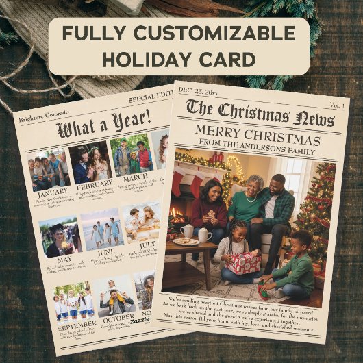 Vintage Zeitungsfamilie Weihnachtsfotocollage Feiertagskarte