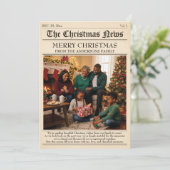 Vintage Zeitungsfamilie Weihnachtsfotocollage Feiertagskarte (Stehend Vorderseite)