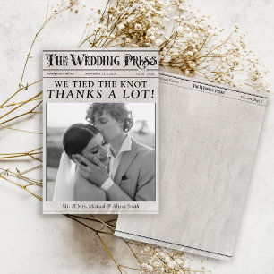 Vintage-Zeitungsfoto Einzigartige Hochzeit  Dankeskarte