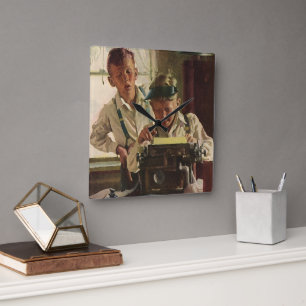 Vintage Zeitungsjournalisten, Schriftsteller Quadratische Wanduhr