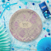 Vintage Zeitungslavender Damask Hochzeit Pappteller (Party)