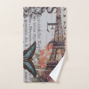 Vintage Zeitungsskripte Paris eiffel Turm Badhandtuch Set
