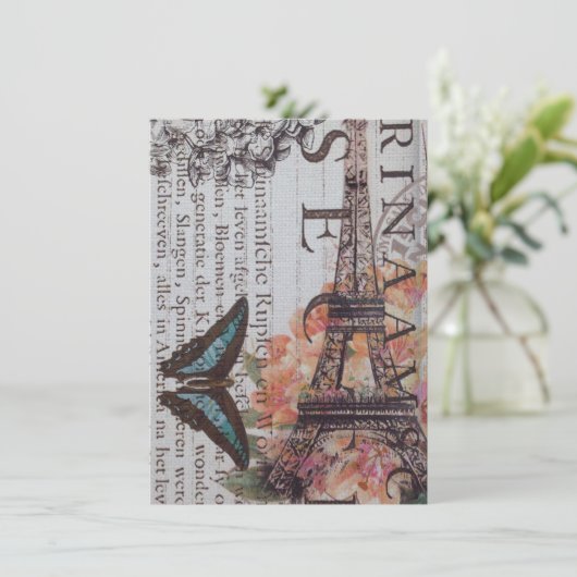 Vintage Zeitungsskripte Paris eiffel Turm Dankeskarte (Stehend Vorderseite)