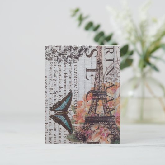 Vintage Zeitungsskripte Paris-Eiffelturm Postkarte (Stehend Vorderseite)