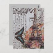 Vintage Zeitungsskripte Paris-Eiffelturm Postkarte (Vorne/Hinten)