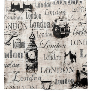 Vintage Zeitungszeitung London Grunge Collage Duschvorhang