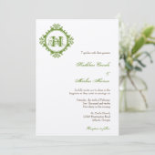 Vintage Zerfallsreste grüne Blätter rahmen monogra Einladung (Stehend Vorderseite)