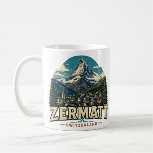 Vintage Zermatt Schweiz Reise Kunst Wahrzeichen Kaffeetasse