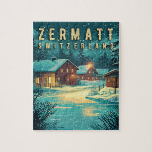 Vintage Zermatt, Schweiz: Schneealpen bei Nacht Puzzle