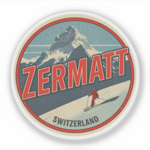 Vintage ZERMATT Skier Schweiz Naturgeschenke Aufkleber