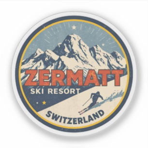 Vintage ZERMATT Skier Schweiz Naturgeschenke Aufkleber