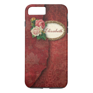 Vintage zerrissener roter Damast und Rosen persona iPhone 8 Plus/7 Plus Hülle