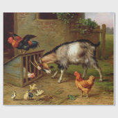 Vintage Ziegen und Hühner Geschenkpapier (Flach)