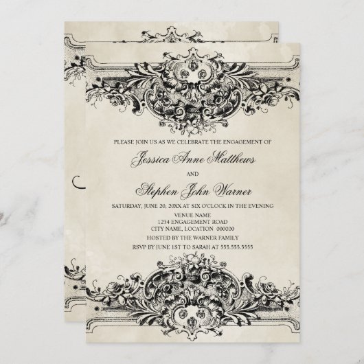 Vintage Zierbindungspartei Einladung (Vorne/Hinten)