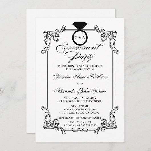 Vintage Zierbindungspartei Einladung (Vorne/Hinten)