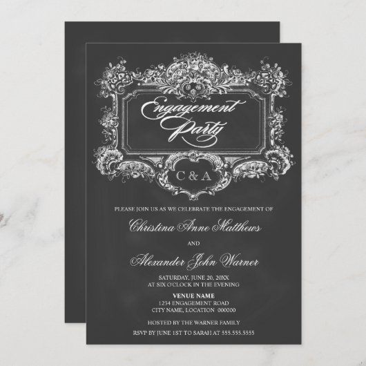 Vintage Zierbindungspartei im Chalkboard Einladung (Vorne/Hinten)