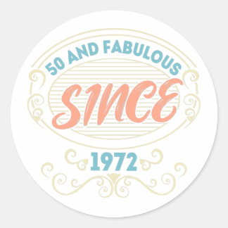 Vintage Ziergegenstände 50 und Fabulous seit 1972 Runder Aufkleber