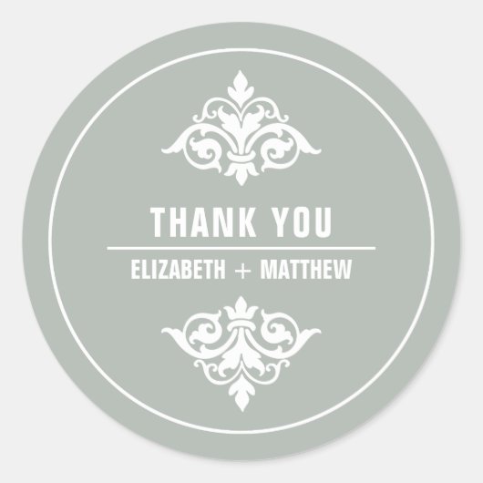 Vintage Ziergraue Hochzeit Vielen Dank Runder Aufkleber (Vorderseite)