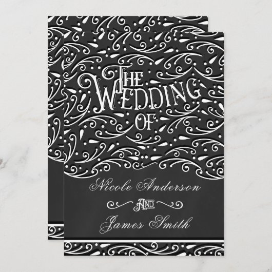 Vintage Zierhochzeit in Schwarz/Weiß Einladung (Vorne/Hinten)