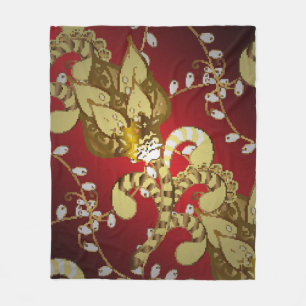 Vintage Ziermuster auf Rot, Gelb und b Fleecedecke