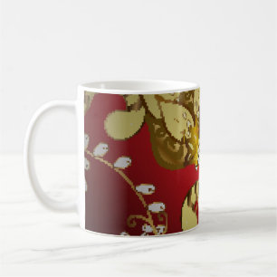Vintage Ziermuster auf Rot, Gelb und b Kaffeetasse
