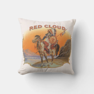 Vintage Zigar Label Art, Red Cloud Indian on Horse Kissen