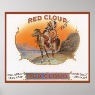 Vintage Zigar Label Art, Red Cloud Indian on Horse Poster