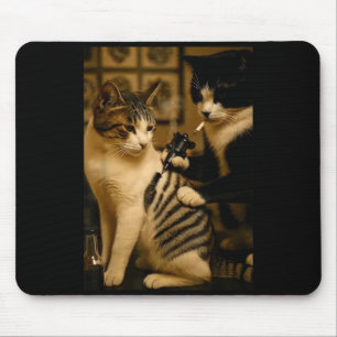 Vintage-Zigarettenkatze raucht Tattoo tätowierter  Mousepad