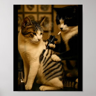 Vintage-Zigarettenkatze raucht Tattoo tätowierter Poster