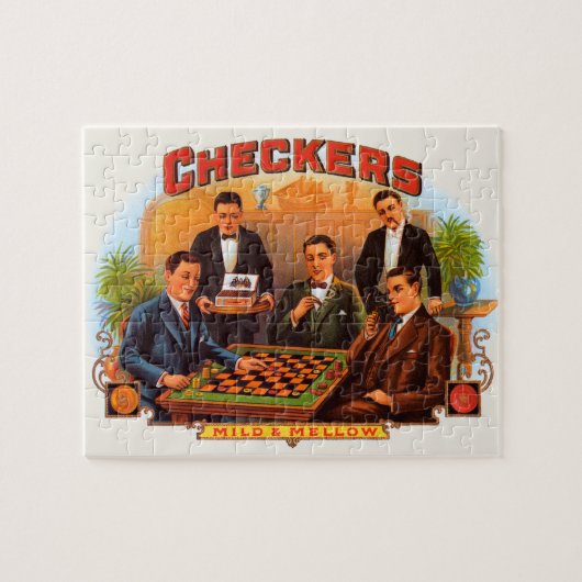 Vintage-Zigarrenetiketten-Kunst, Checkers Mild und Puzzle (Horizontal)