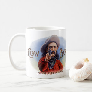 Vintage-Zigarrenetiketten-Kunst, Cowboy trifft ins Kaffeetasse