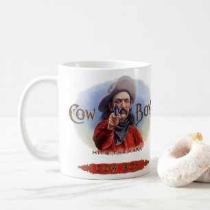 Vintage-Zigarrenetiketten-Kunst, Cowboy trifft ins Kaffeetasse
