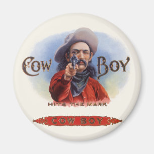 Vintage-Zigarrenetiketten-Kunst, Cowboy trifft ins Magnet