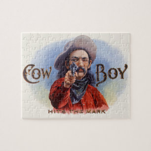 Vintage-Zigarrenetiketten-Kunst, Cowboy trifft ins Puzzle