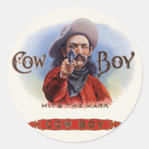 Vintage-Zigarrenetiketten-Kunst, Cowboy trifft ins Runder Aufkleber