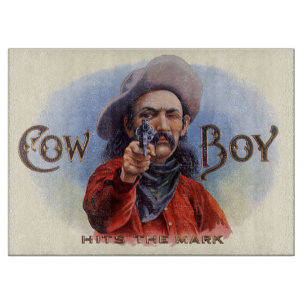Vintage-Zigarrenetiketten-Kunst, Cowboy trifft ins Schneidebrett