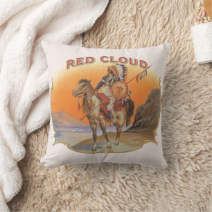 Vintage-Zigarrenetiketten-Kunst, Red Cloud Indiane Kissen